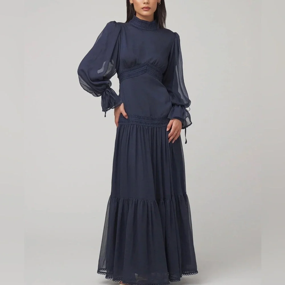 Zahraa The Label- Loren Lace Maxi chiffon dress (navy) - Picture 1 of 6